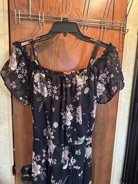 C Collection Women's Black Floral Chiffon Overlay Romper Dress